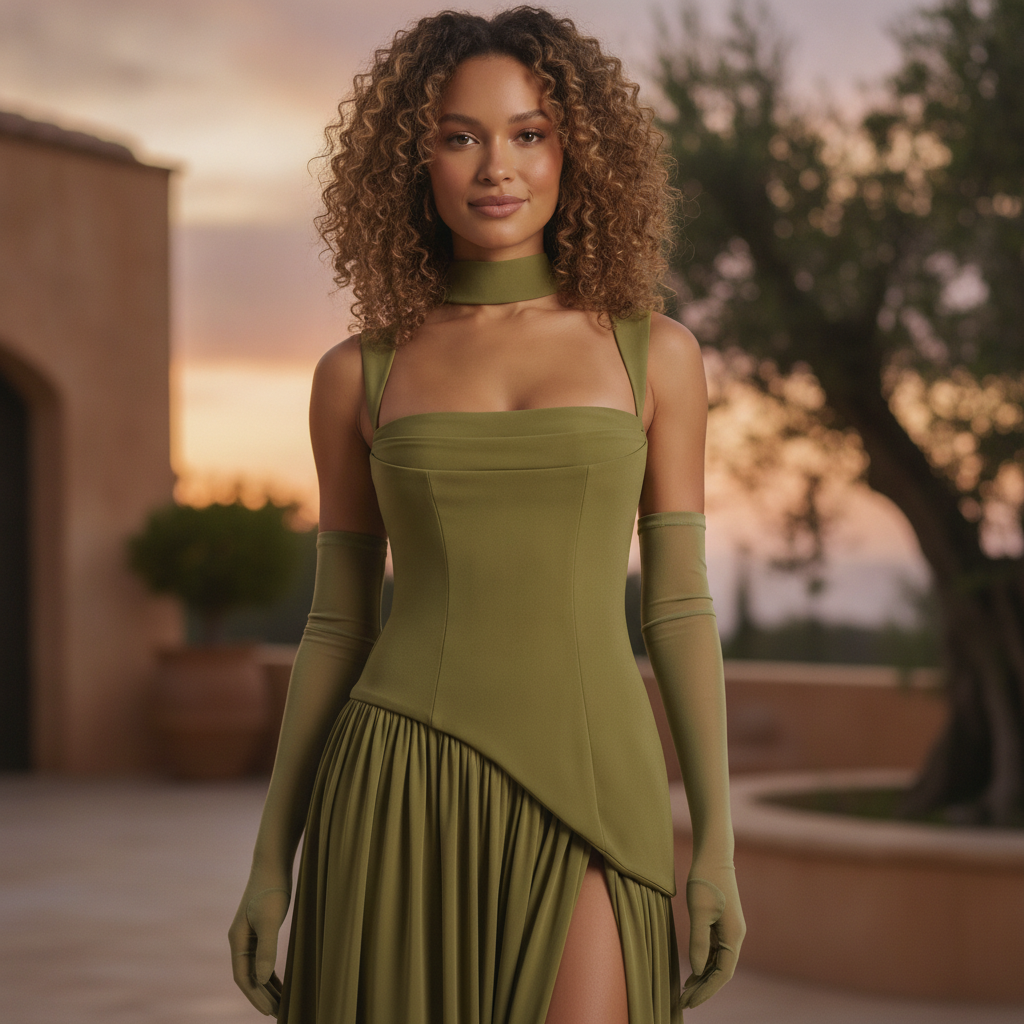 Floriane | Draped Asymmetric Halter Neck Maxi Gala Dress