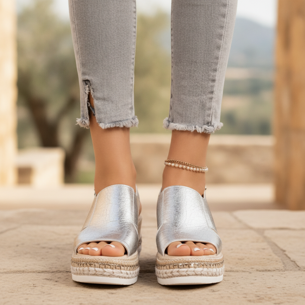 Dominique | Supportive Comfort Wedge Sandals with Metallic Finish