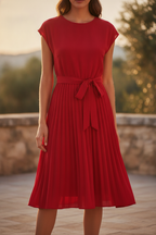 Beatrix | Pleated Chiffon Midi Dress With Belt For Every Occasion