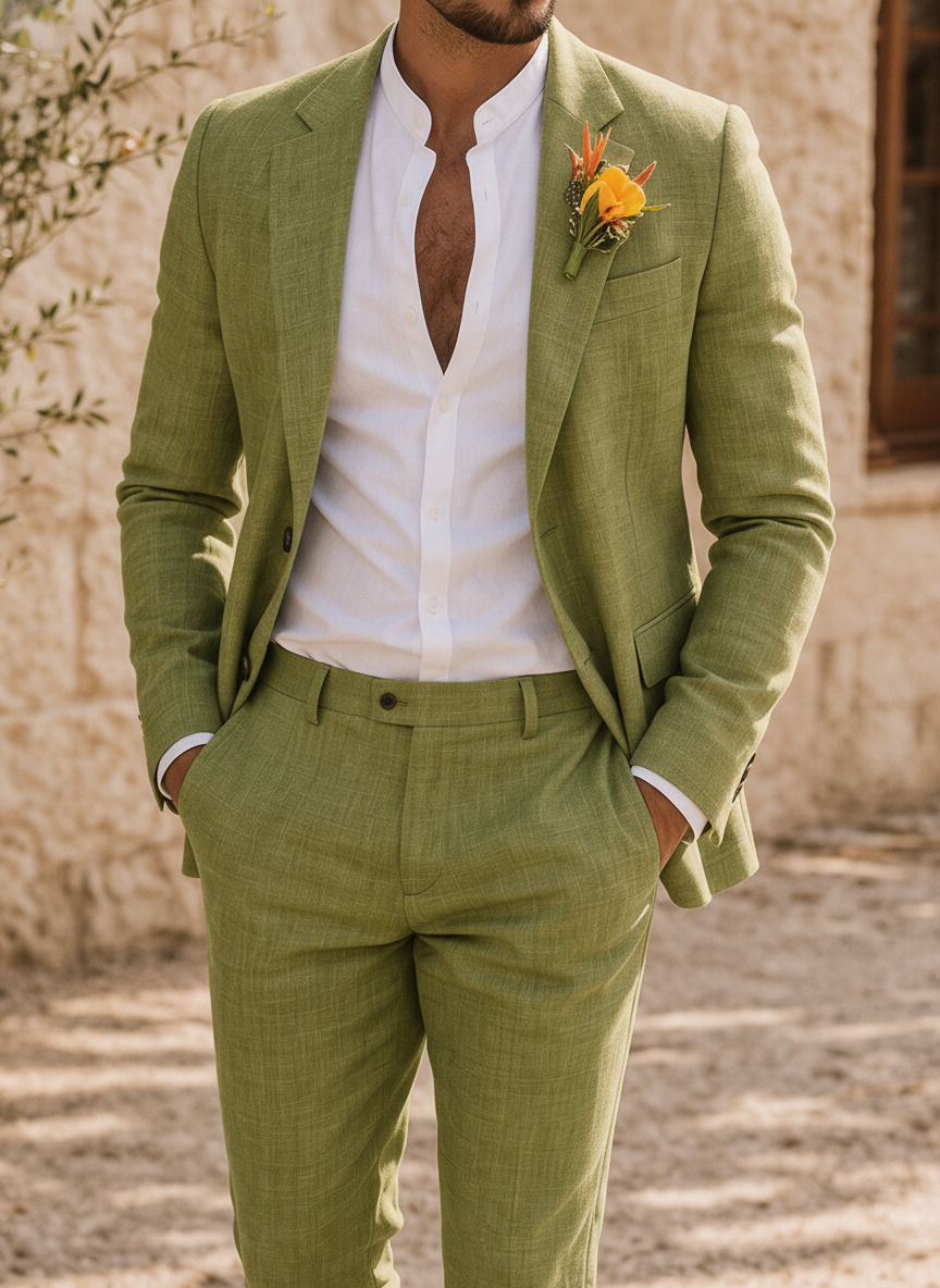 Wesley | Men Slim Fit Linen 2-Piece Wedding Guest Suit