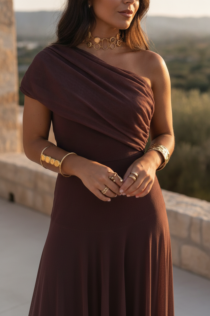 Tatiana | Pleated One-Shoulder Maxi Summer Occasion Dress