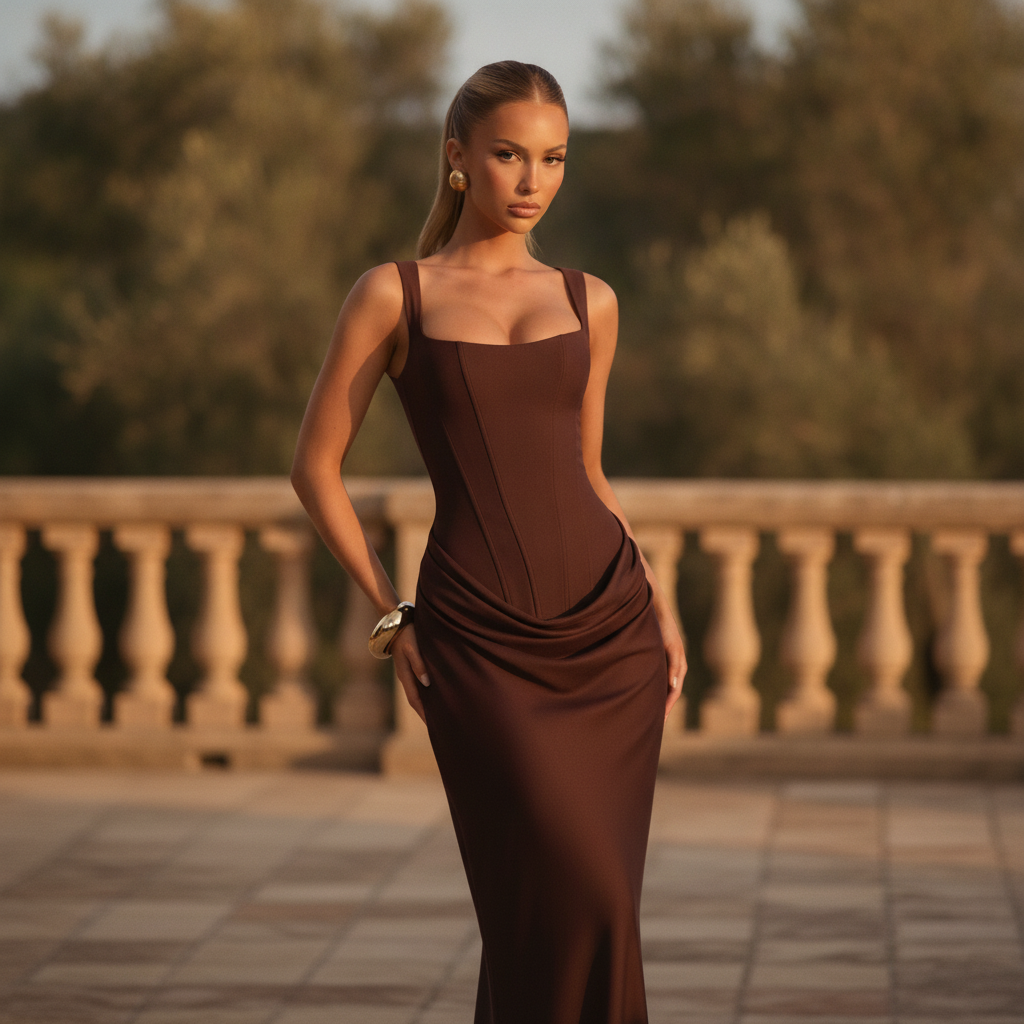 Cosima | Square Neck Bodycon Corset Maxi Wedding Guest Dress