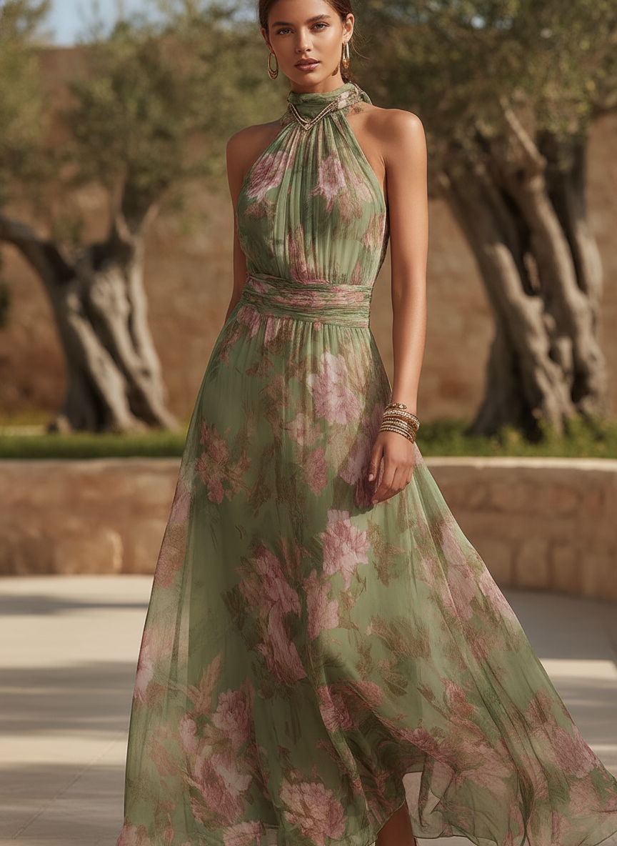 Anouk | Floral Wrapped Halter Maxi Dress Garden Party