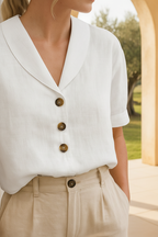 Quintessa | Button Front Shawl Collar Blouse Short Sleeve