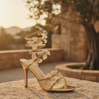 Dominique | René Caovilla Gold Butterfly Heels Sandals