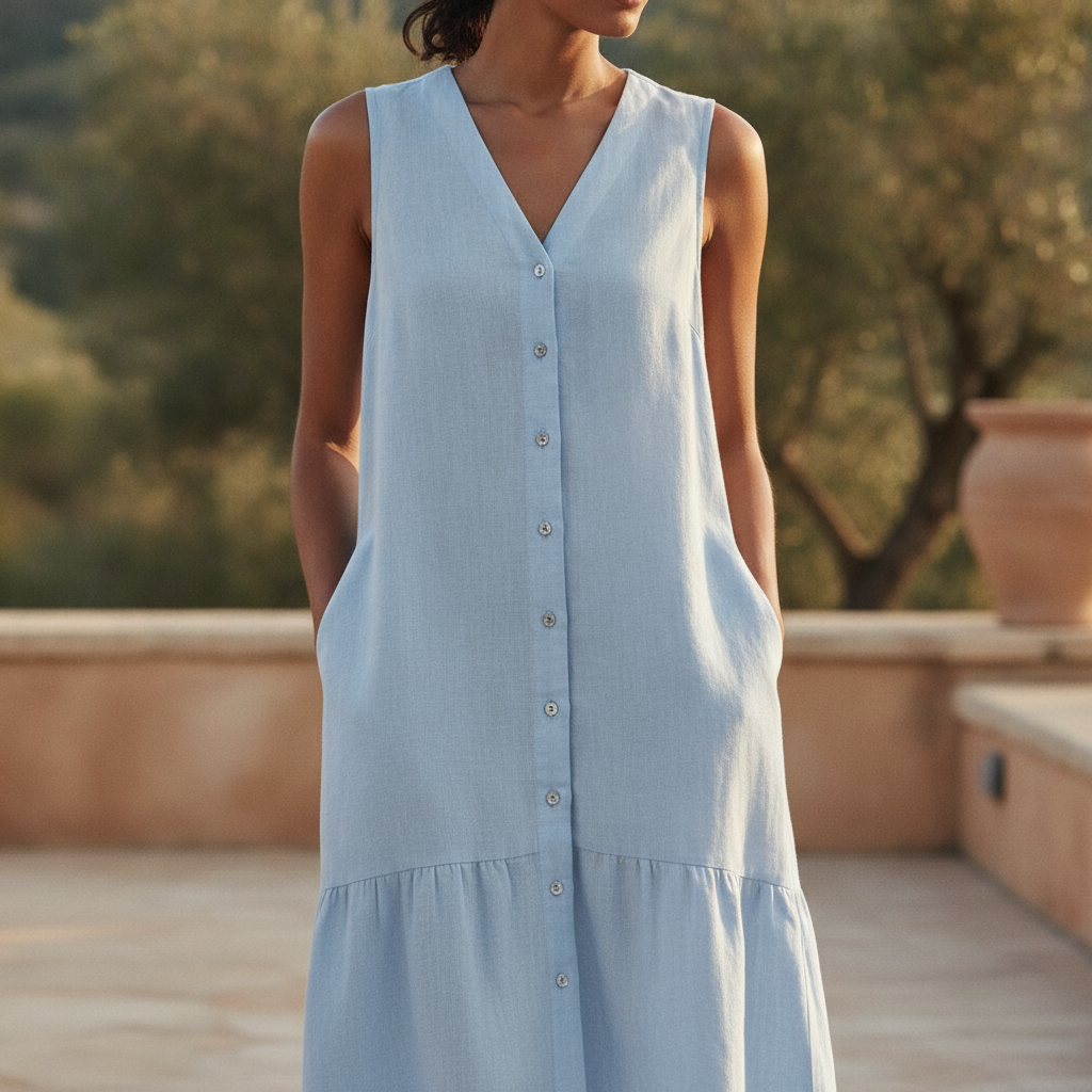 Celeste | Women's Linen House Dress Shirt In Relaxed Midi Fit