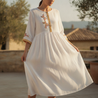 Mathilde | Embroidered Linen House Dress Midi