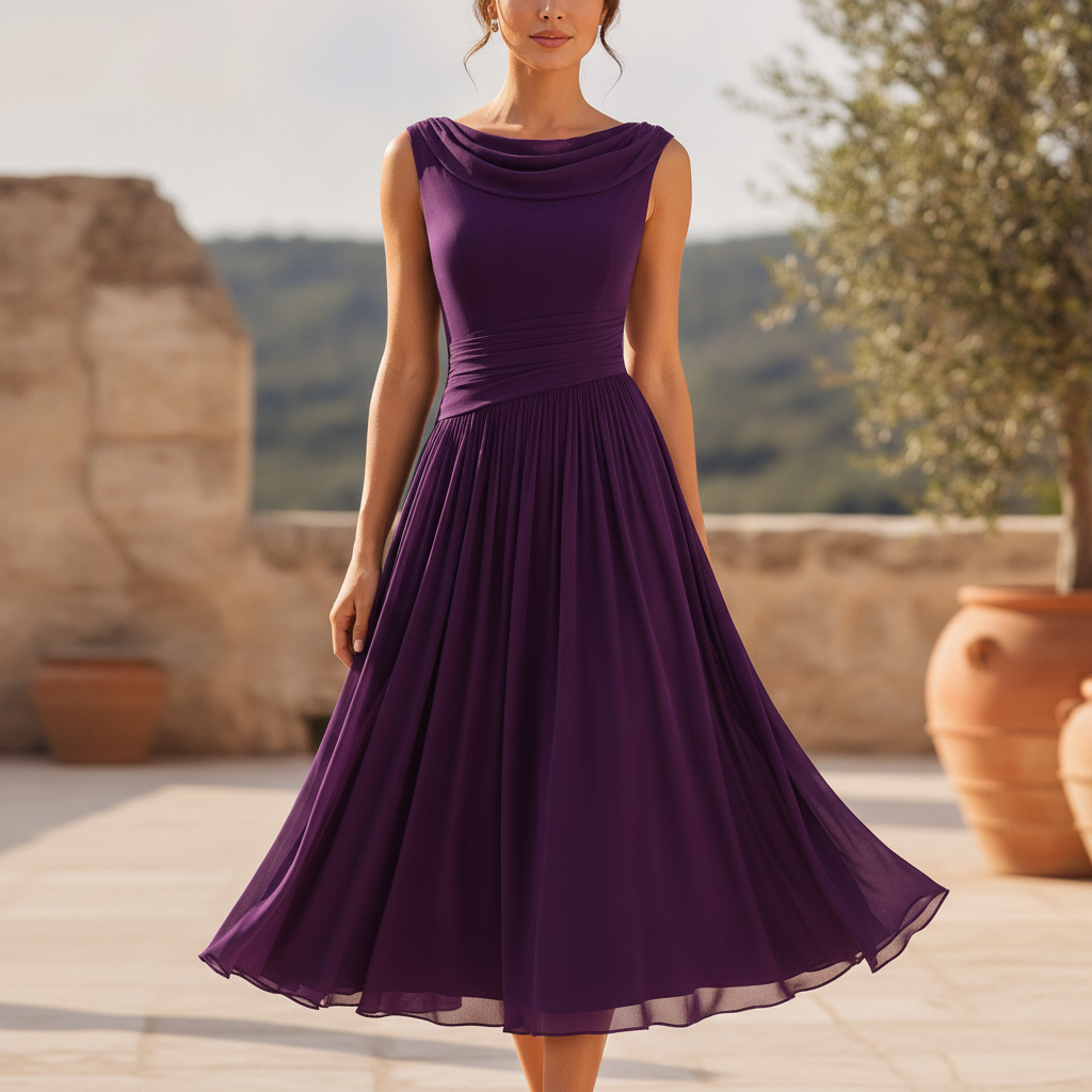 Zara | Draped Halter Pleated Midi Garden Party Occasion Dress