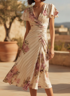 Francesca | Floral Satin Garden Party Dress With Ruching