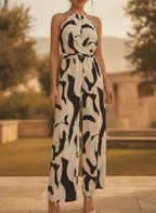 Cordelia | Halter Neck Belted Wide Leg Jumpsuit Black