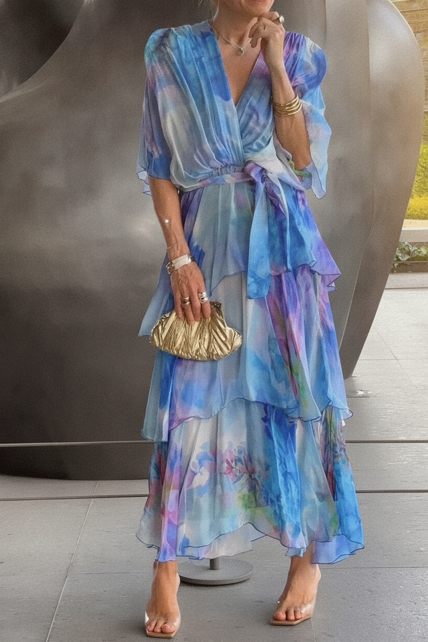 Helena | Layered Draped Bohemian Garden Party Maxi Dress