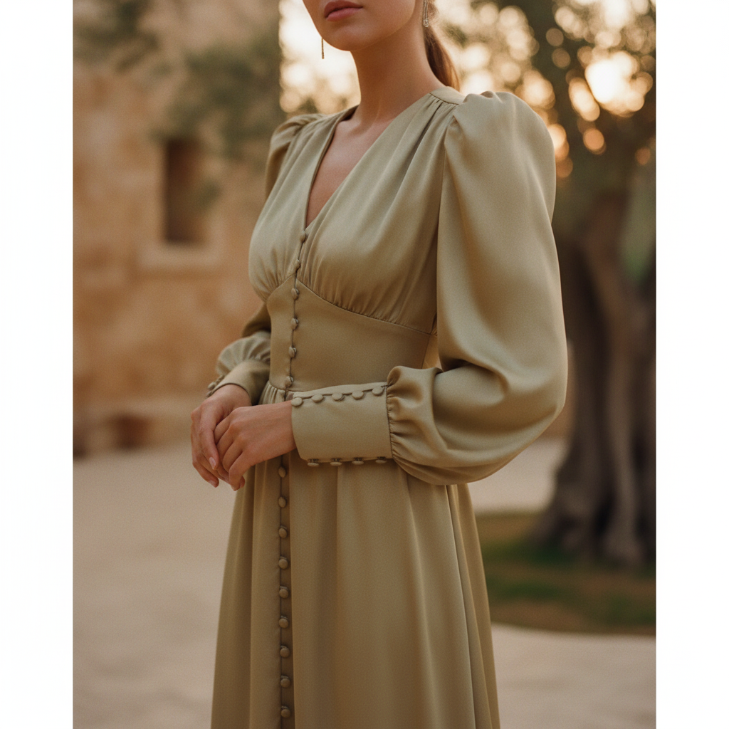 Katarina | Lantern Sleeves Garden Party V-Neck Midi Dress