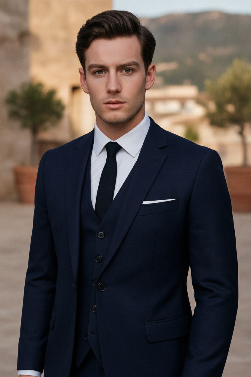 Forrest | Men's 3-Piece Suit Navy Black Grey Slim Fit Formal