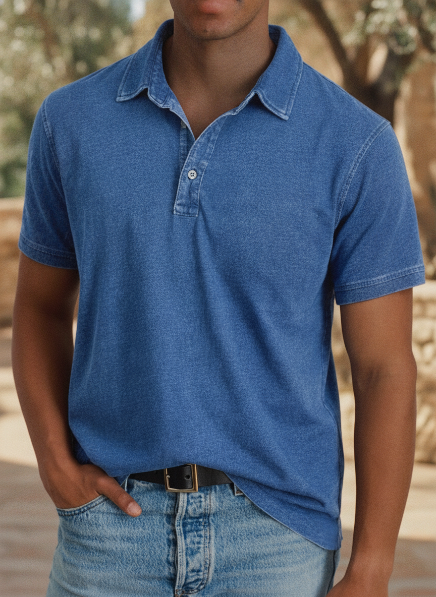 Emile | Men's Denim Short Sleeve Cotton Polo Shirt