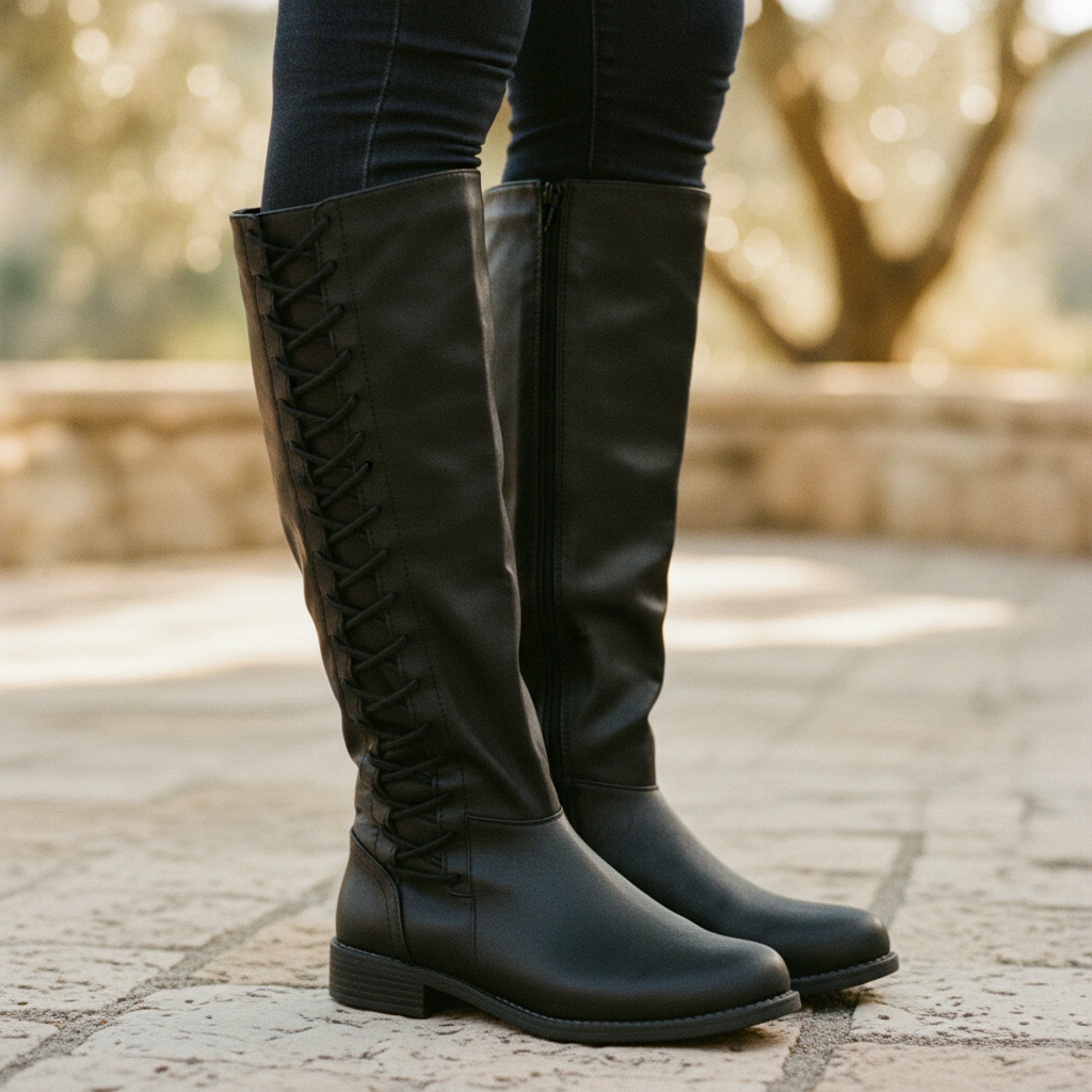 Adeline | Women's Lace-Up Knee-High Boots In Leather-Look