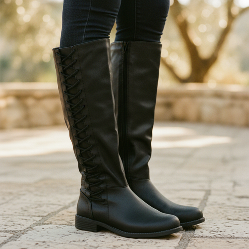 Adeline | Women's Lace-Up Knee-High Boots In Leather-Look