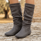 Flavie | Women's Grey Suede Slouch Boots Mid-Calf Casual