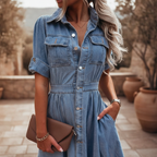 Persephone | Denim Shirt Dress For House And Garden Party