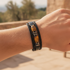 Phineas | Mens Bracelet Braided Leather Tiger Eye Casual