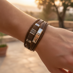 Sterling | Mens Bracelet Leather Wrap Stainless Steel Casual