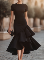 Flavie | Tailored Ruffle Evening Wedding Guest Midi Dress