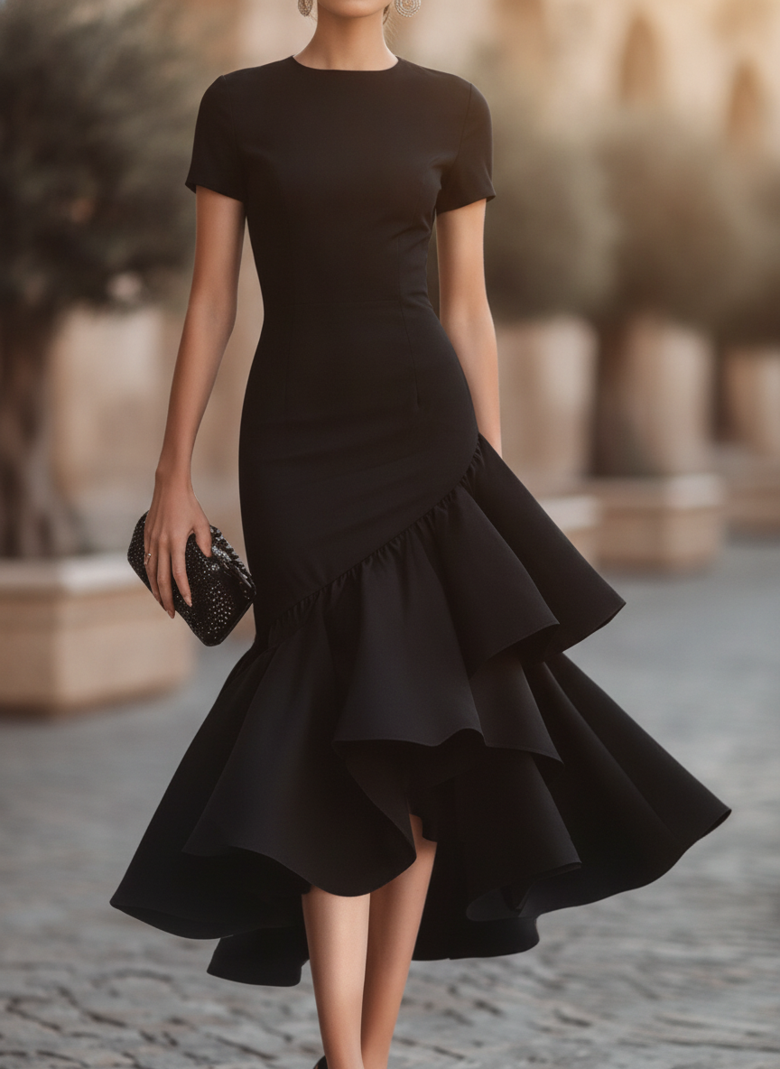 Flavie | Tailored Ruffle Evening Wedding Guest Midi Dress
