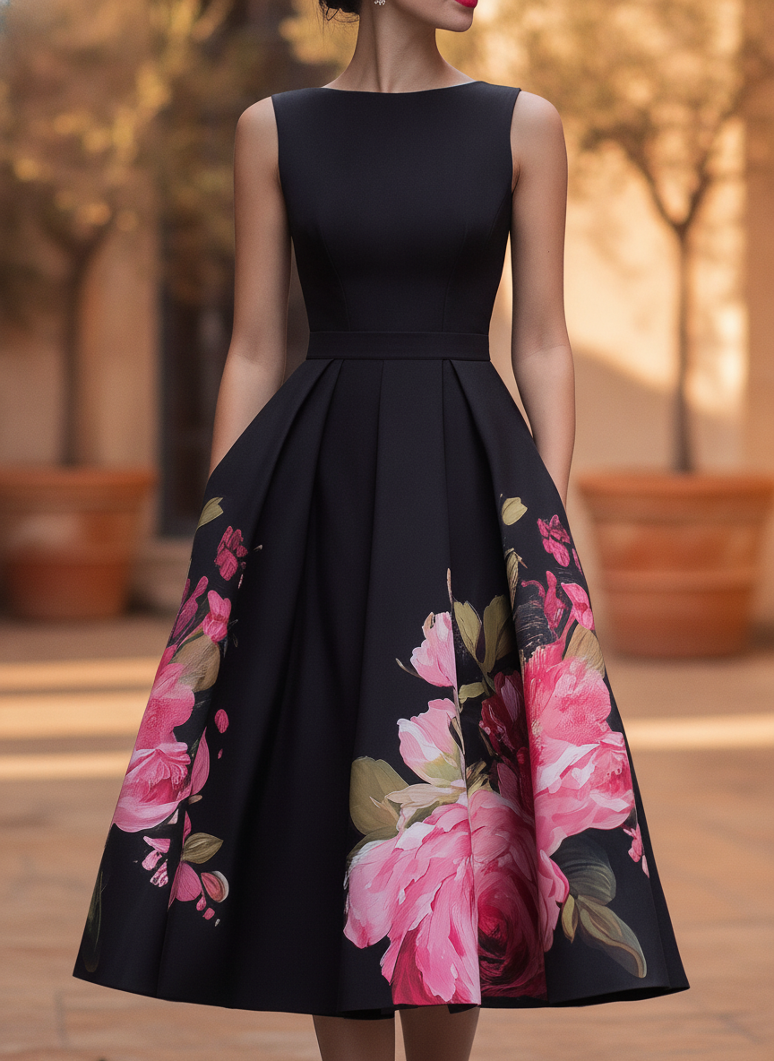 Eloise | Floral Sleeveless Draped Occasion Evening Midi Dress