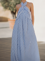 Verena | Halter Neck Striped Maxi Garden Party Dress