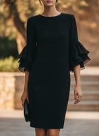 Henriette | Ruffled Sleeves Funeral Dress Black Midi Sheer