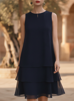 Eulalie | Sleeveless Tiered Pleated Chiffon Shift Cocktail Dress