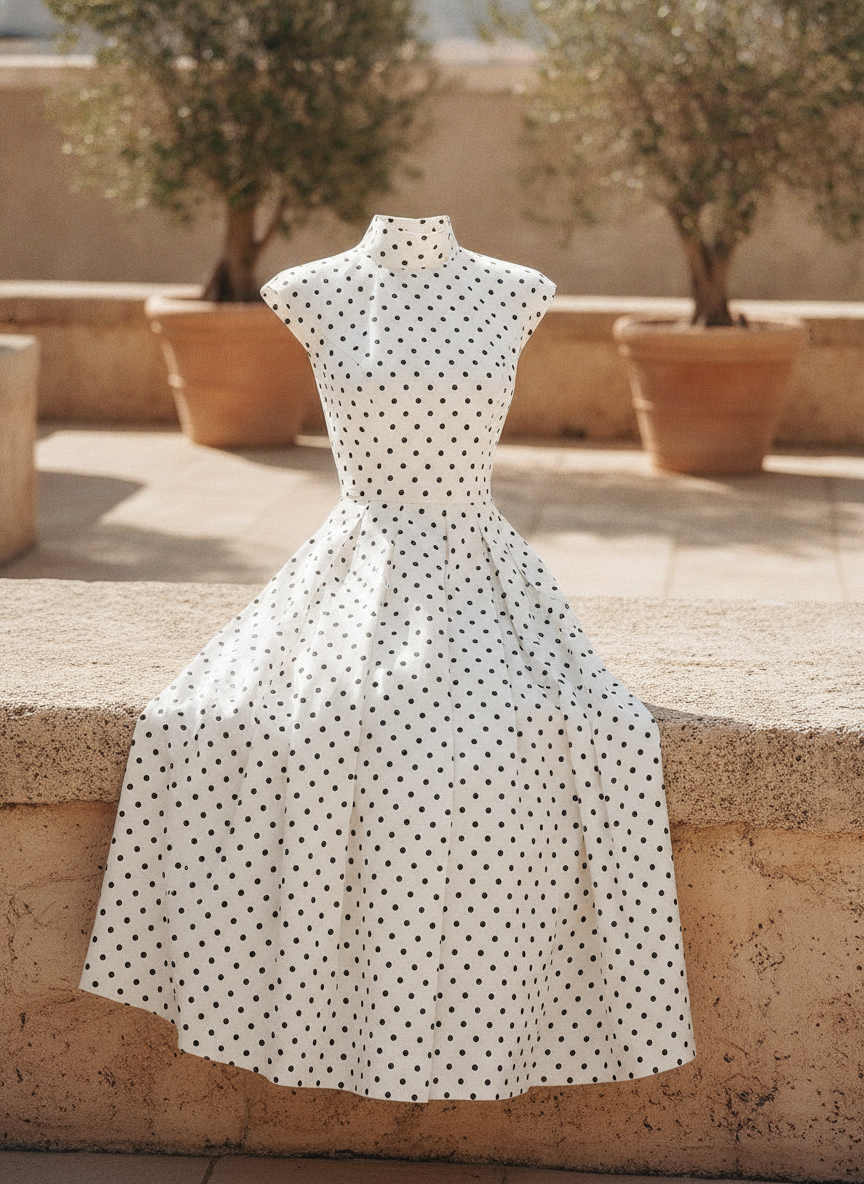 Sidonie | Sleeveless Polka Dot A-Line Garden Party Dress