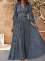 Mathilde | Belted Pleated Midi Garden Party Dress Powder Blue