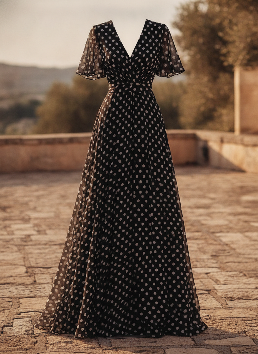Constance | V-Neck Chiffon Dot Dress for Garden Party Occasions