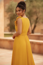 Odette | Pleated Sleeveless Halter Evening Gown
