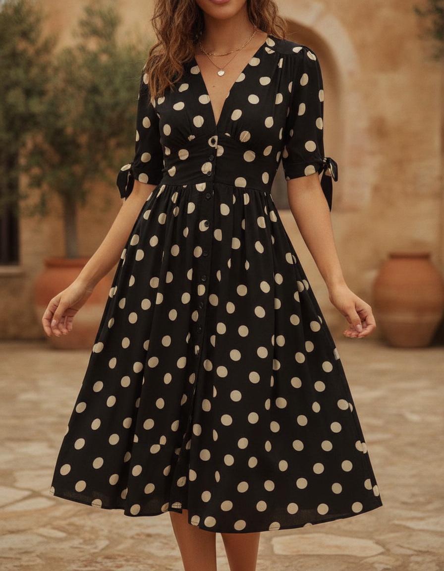Celeste | V-Neck Polka Dot Dress for Garden Party and Beyond