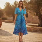 Quintessa | Floral Wrap Tiered Midi Wedding Guest Dresses