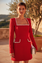 Solene | Long Sleeve Cocktail Dresses Square Neck Mini