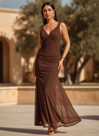 Philippa | Long Sleeve V-Neck Flowy Maxi Cocktail Dress