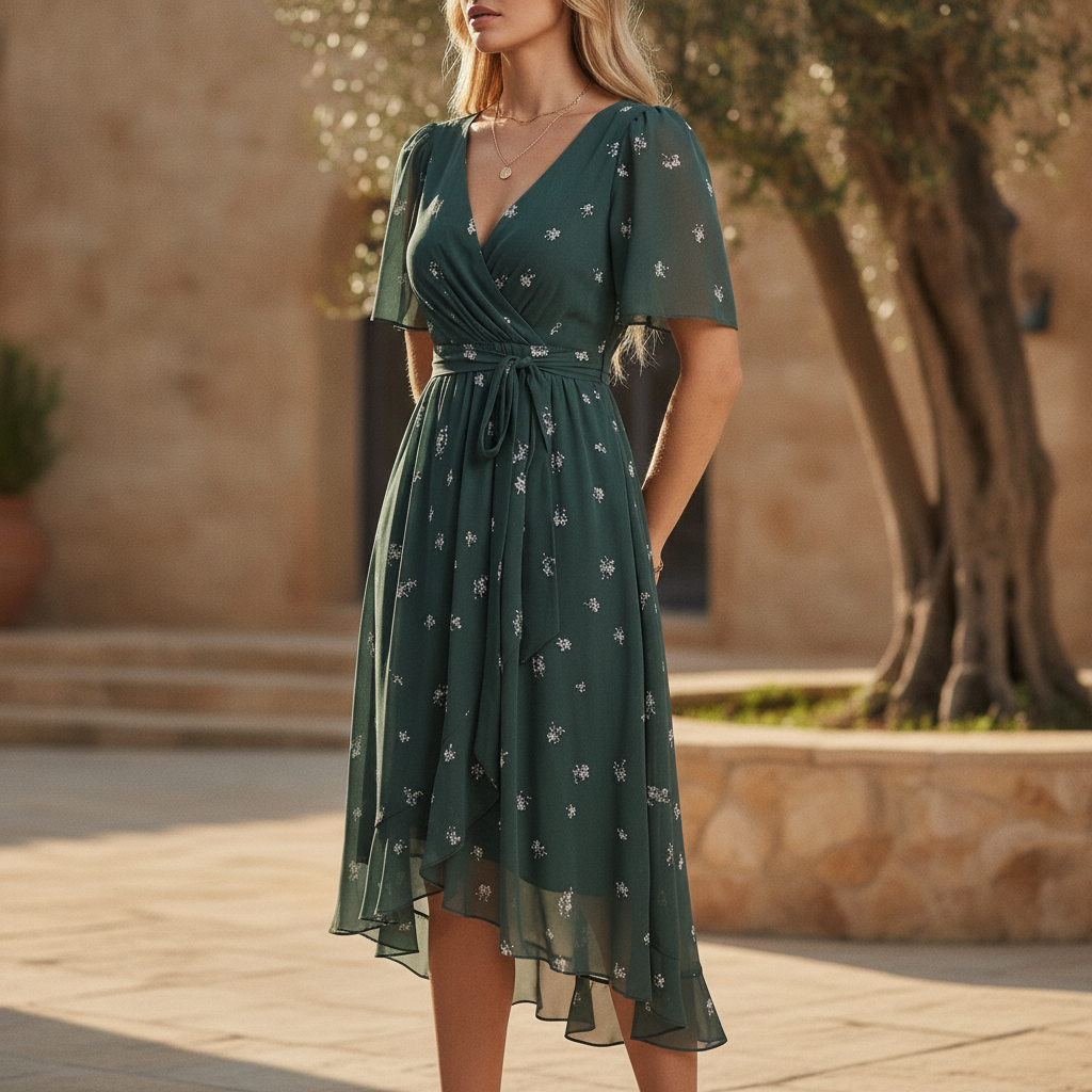 Lucinda | Floral Midi Summer Dress with Flutter Sleeves