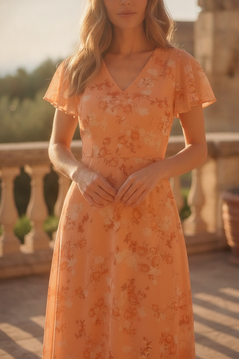 Esmee | Winter Wedding Guest Dresses Floral Maxi Flutter Sleeve