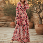 Seraphina | Floral Bridesmaid Dresses V-Neck Pleated Maxi