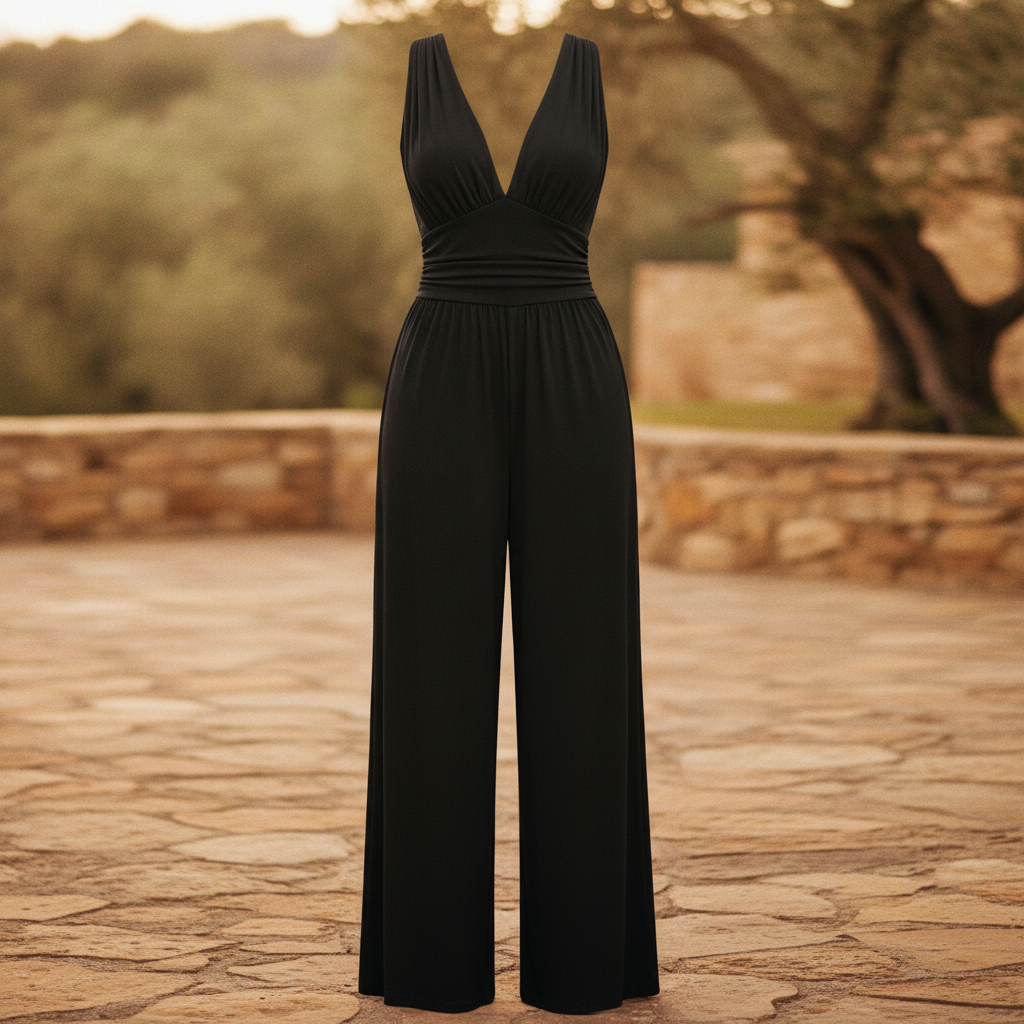 Lavinia | Women Black Wide-Leg V-Neck Jumpsuit