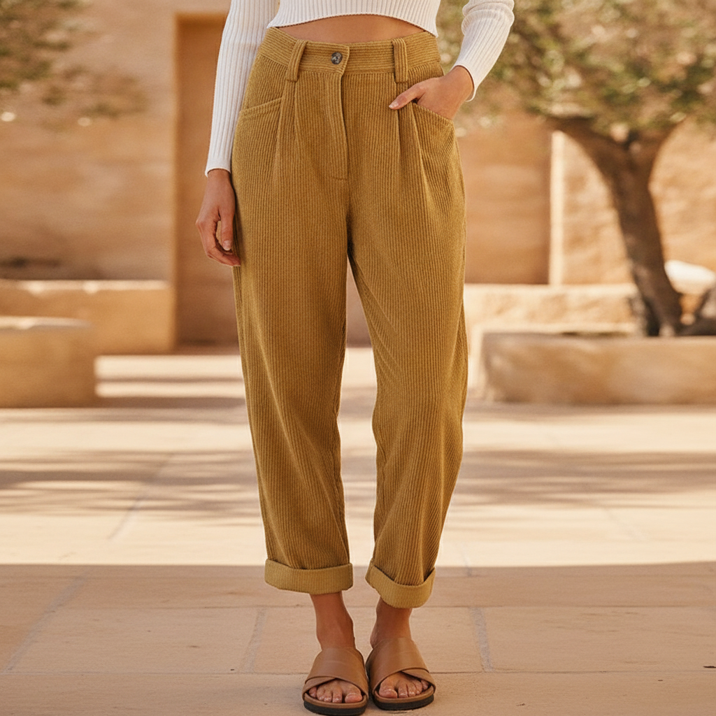 Isadora | High Waisted Black Corduroy Pleated Trousers