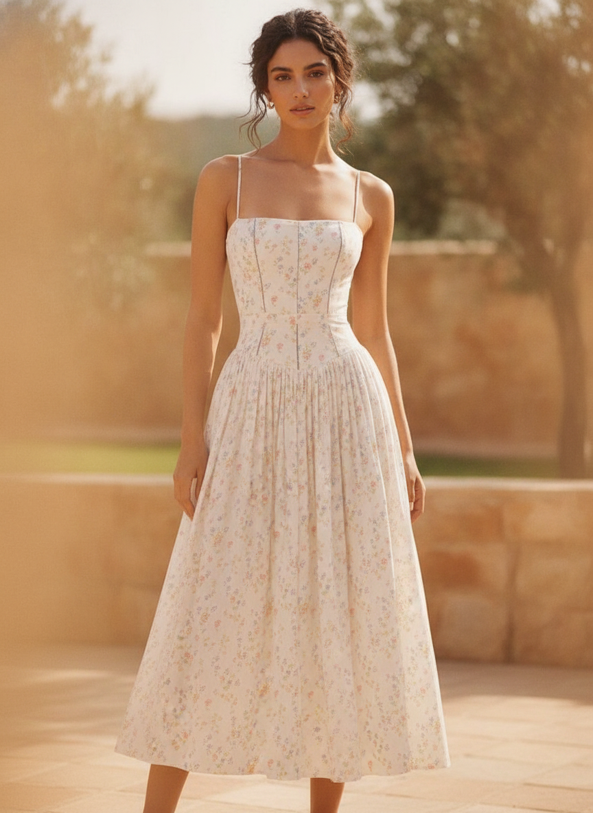 Helena | Elegant Floral V-Neck Midi Dresses For Wedding Guests