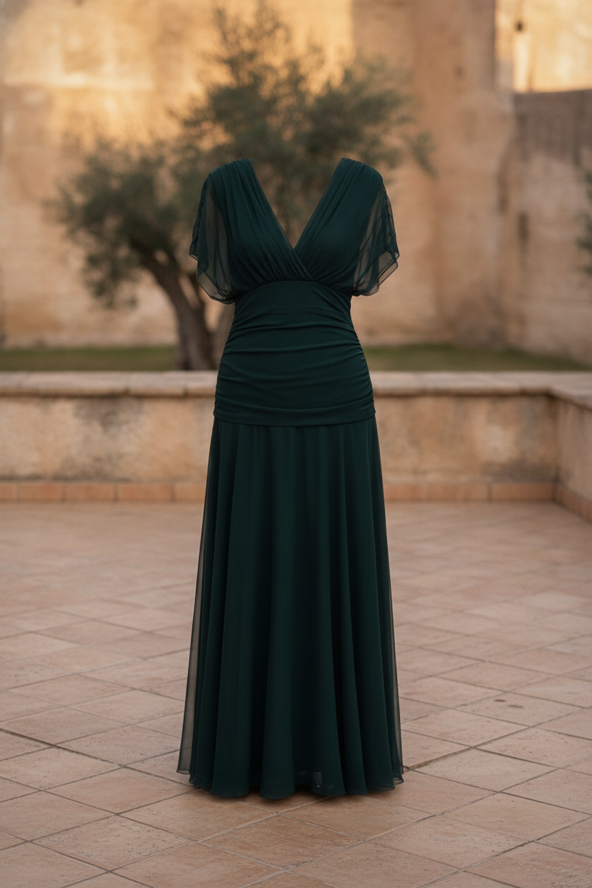 Marguerite | Floaty Chiffon Maxi Dress V-Neck Ruched Occasion