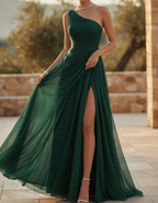 Helena | One Shoulder Pleated Chiffon Maxi Dress For Weddings