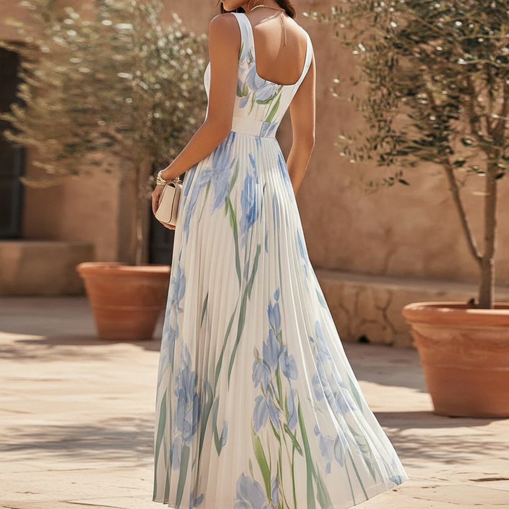 Apolline | Floral Bridesmaid Dresses Square Neck Pleated Maxi