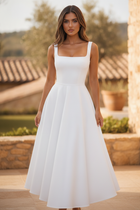 Adeline | Square Neck Midi Office Attire Dress For Women