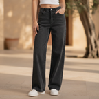 Coralie | Black Stretchy High Waist Wide Leg Pants