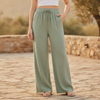 Edith | Ladies Wide Leg Linen Trousers High Waist Drawstring